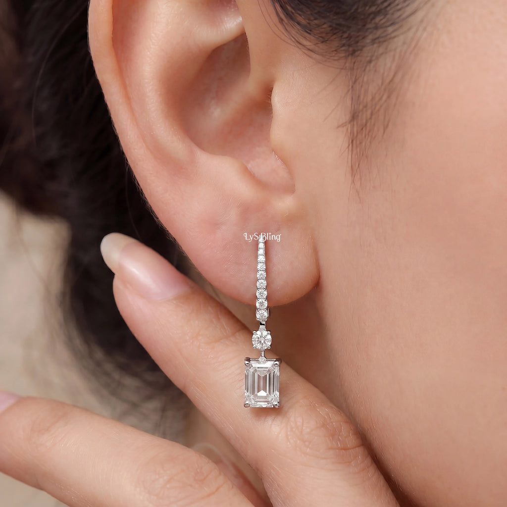 Emerald Lab Grown Diamond Drop Earrings