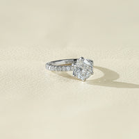 Portuguese Round Diamond Hidden Halo Accent Ring