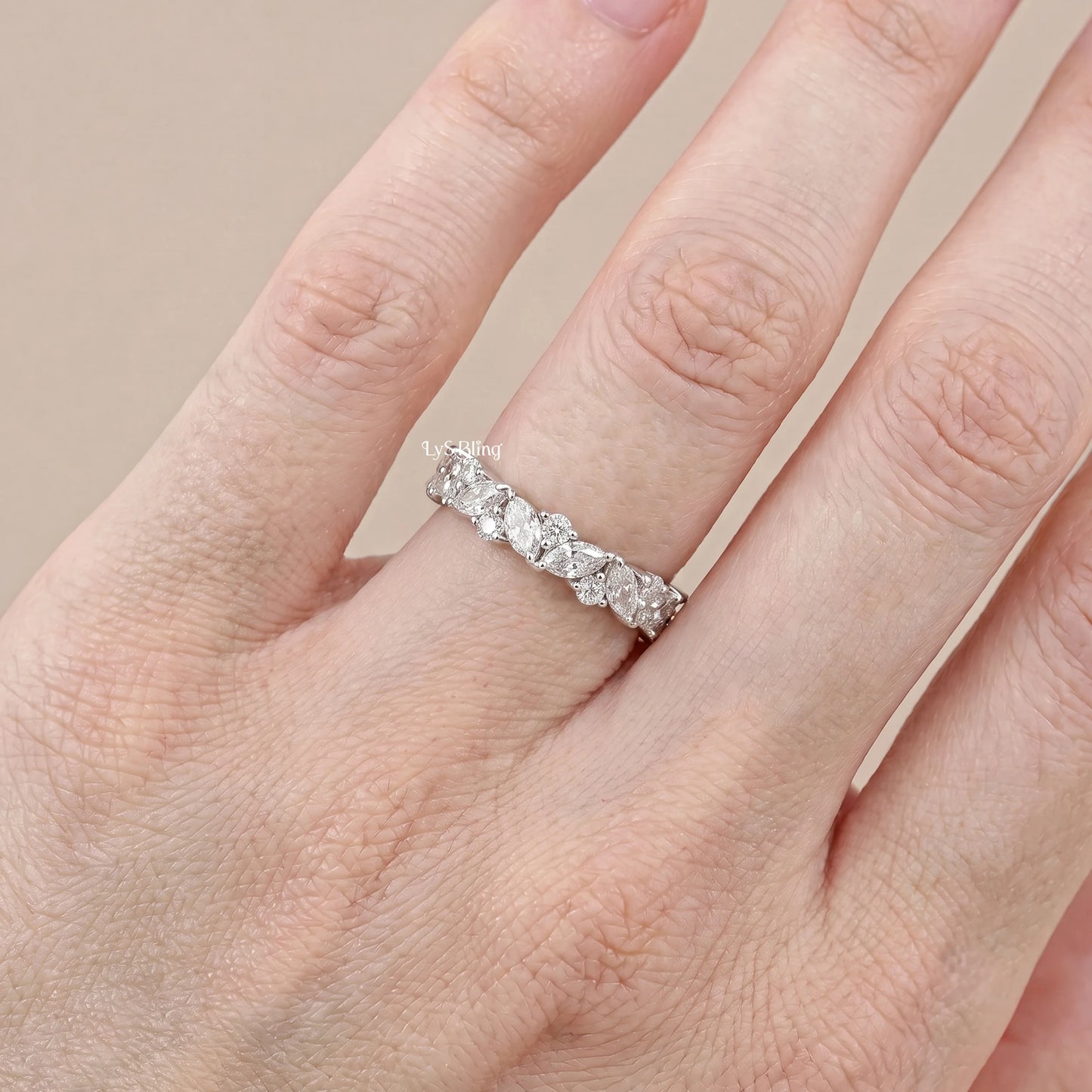 Marquise And Round Lab Diamond Eternity Wedding Band