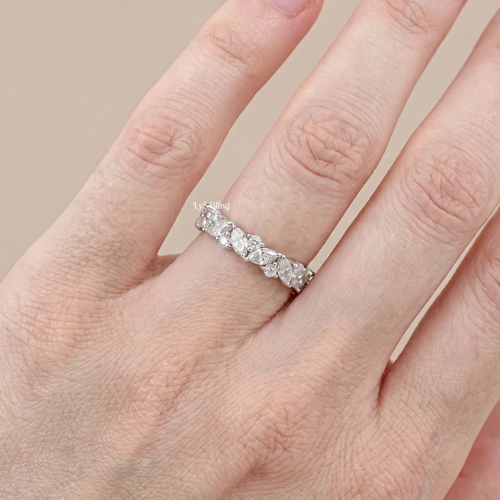 Marquise And Round Lab Diamond Eternity Wedding Band