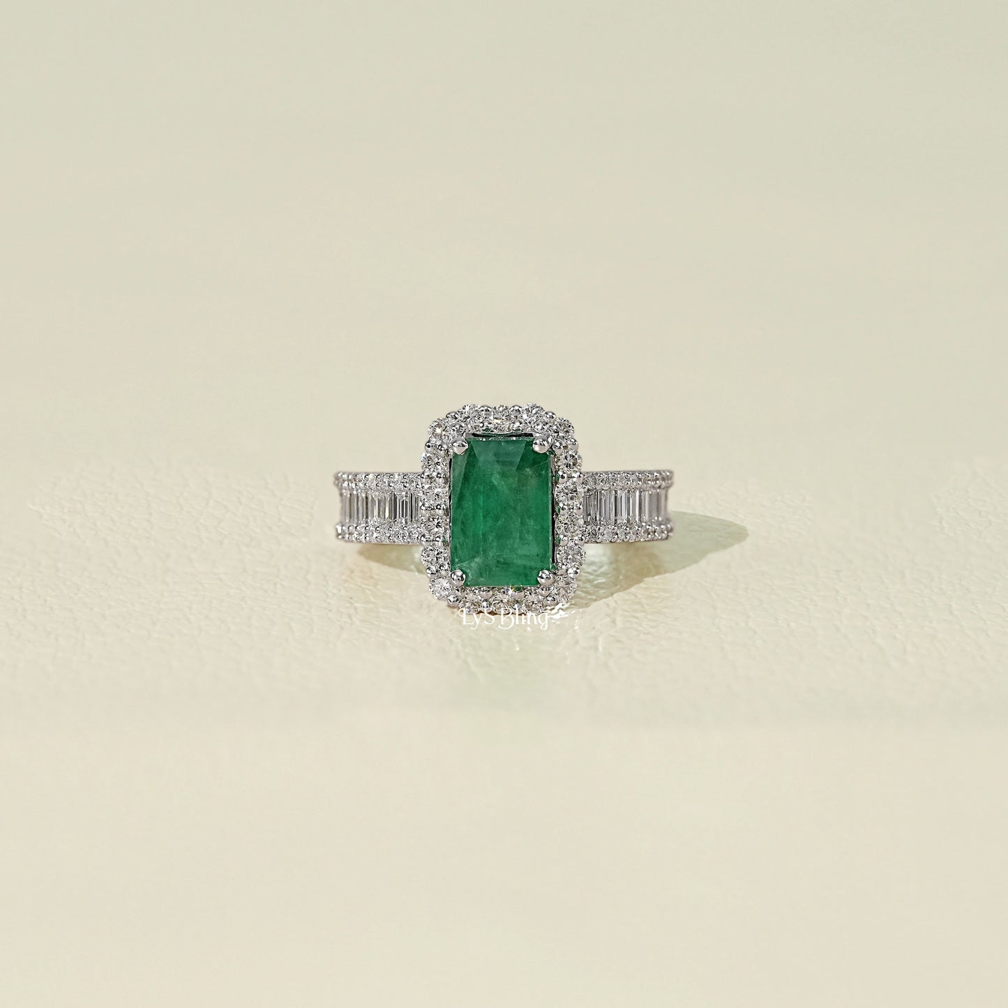 Natural Green Gemstone Halo Accent Diamond Ring