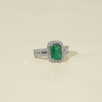 Natural Green Gemstone Halo Accent Diamond Ring