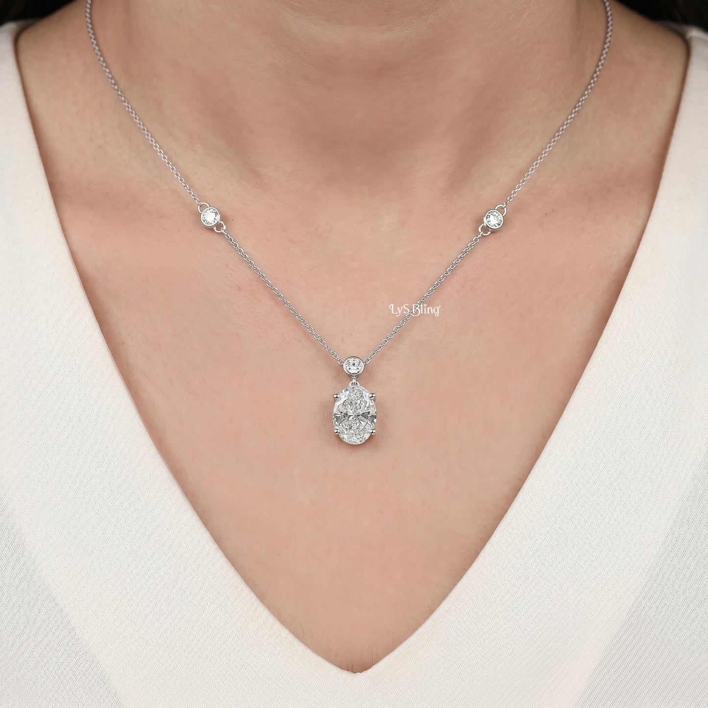 Oval Lab Diamond Station Chain Necklace