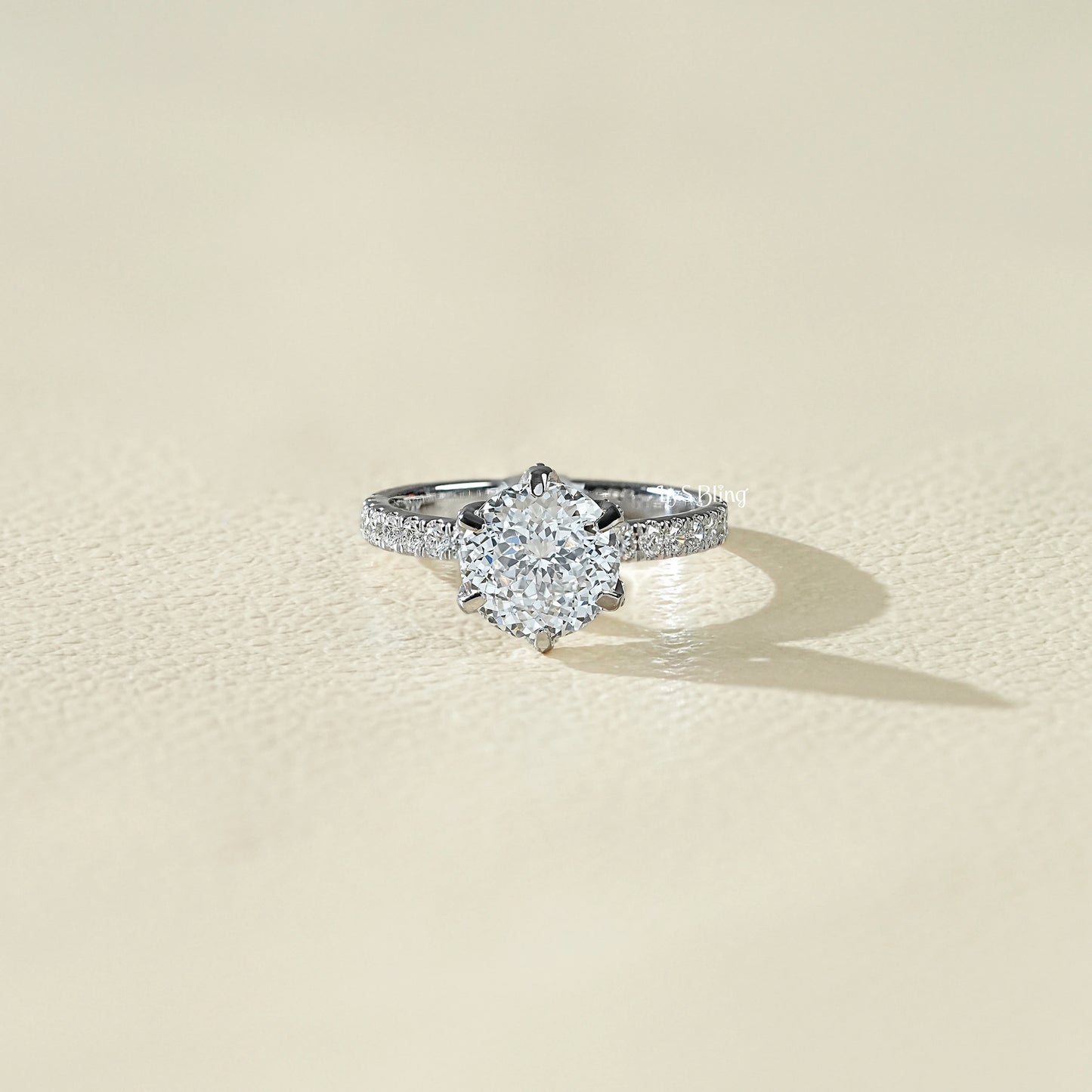 Portuguese Round Diamond Hidden Halo Accent Ring