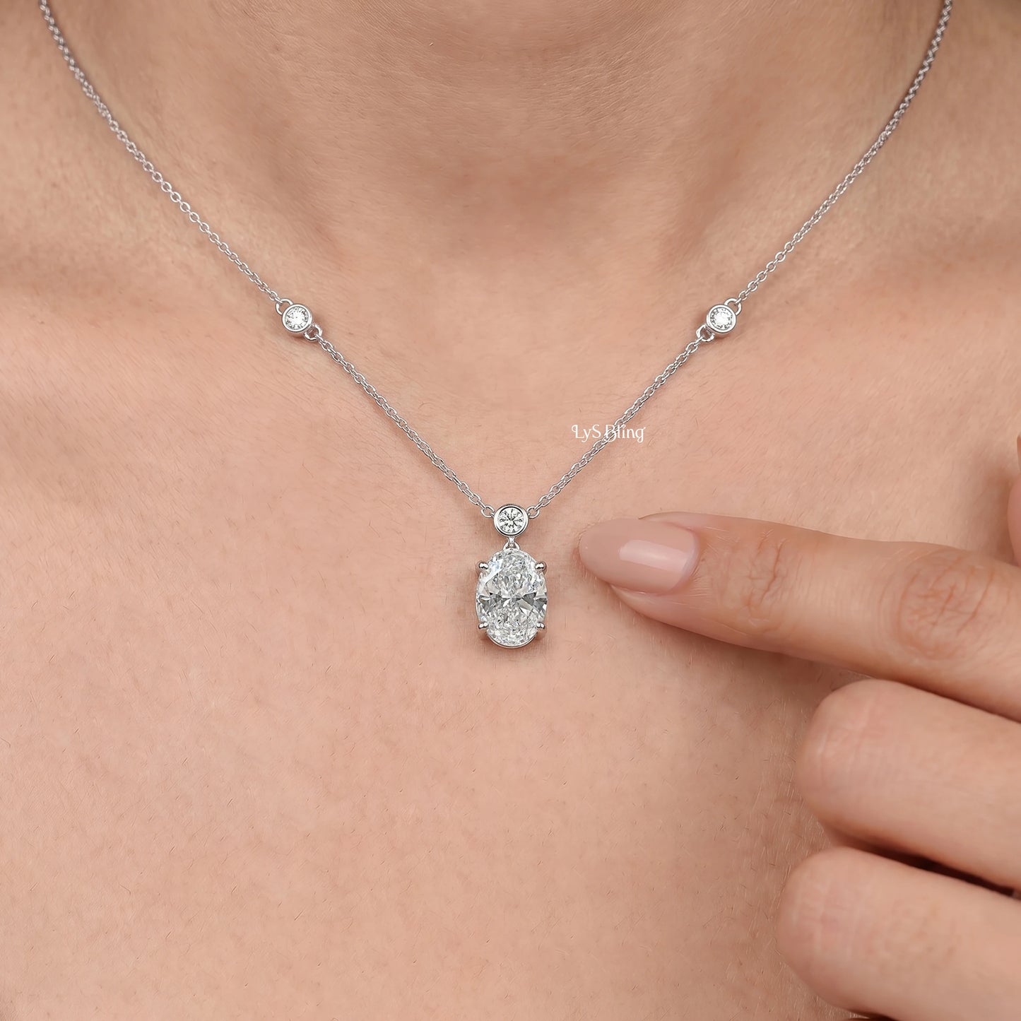 Oval Lab Diamond Station Chain Necklace