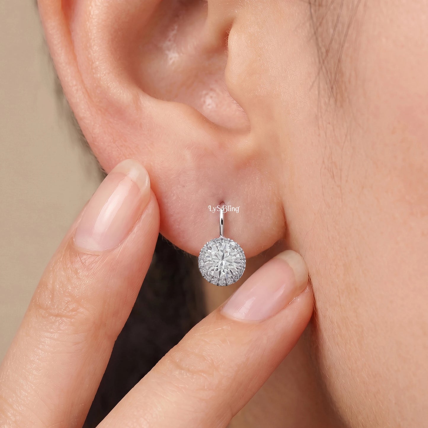 Round Cut Lab Diamond Halo Drop Earrings