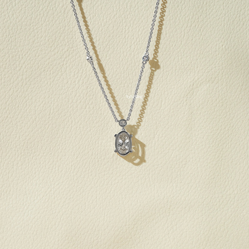 Oval Lab Diamond Station Chain Necklace
