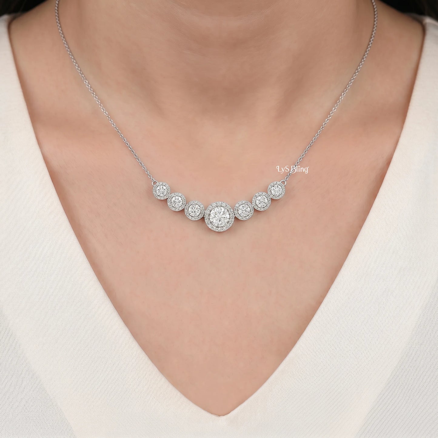 Round Cut Lab Grown Diamond Graduated Bar Pendant