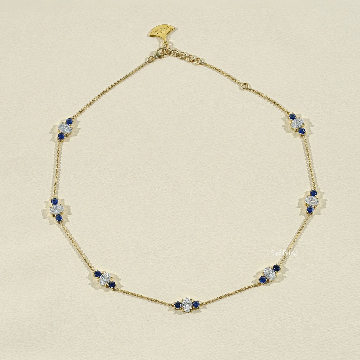 Trio Sapphire And Oval Lab Diamond Station Necklace