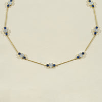 Trio Sapphire And Oval Lab Diamond Station Necklace