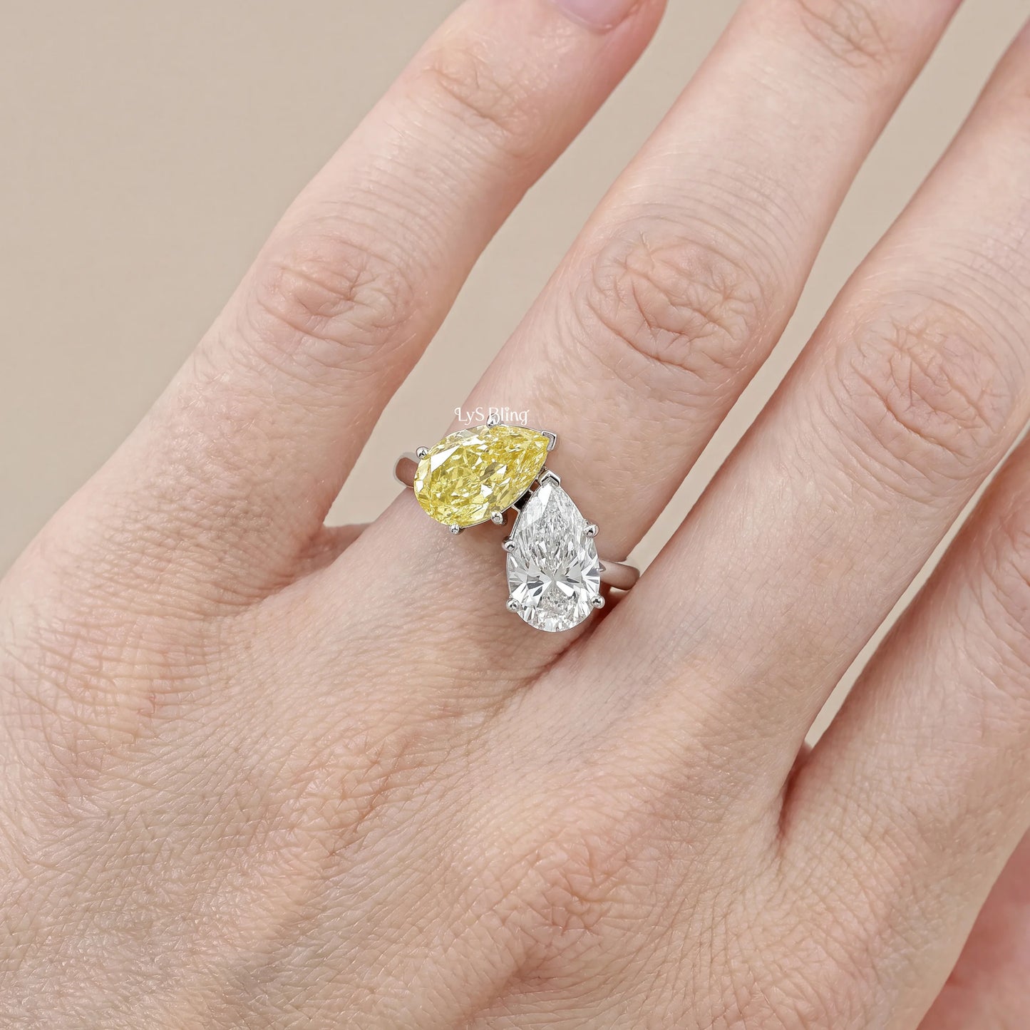 Fancy Pear Cut Lab Diamond Toi ET Moi Ring